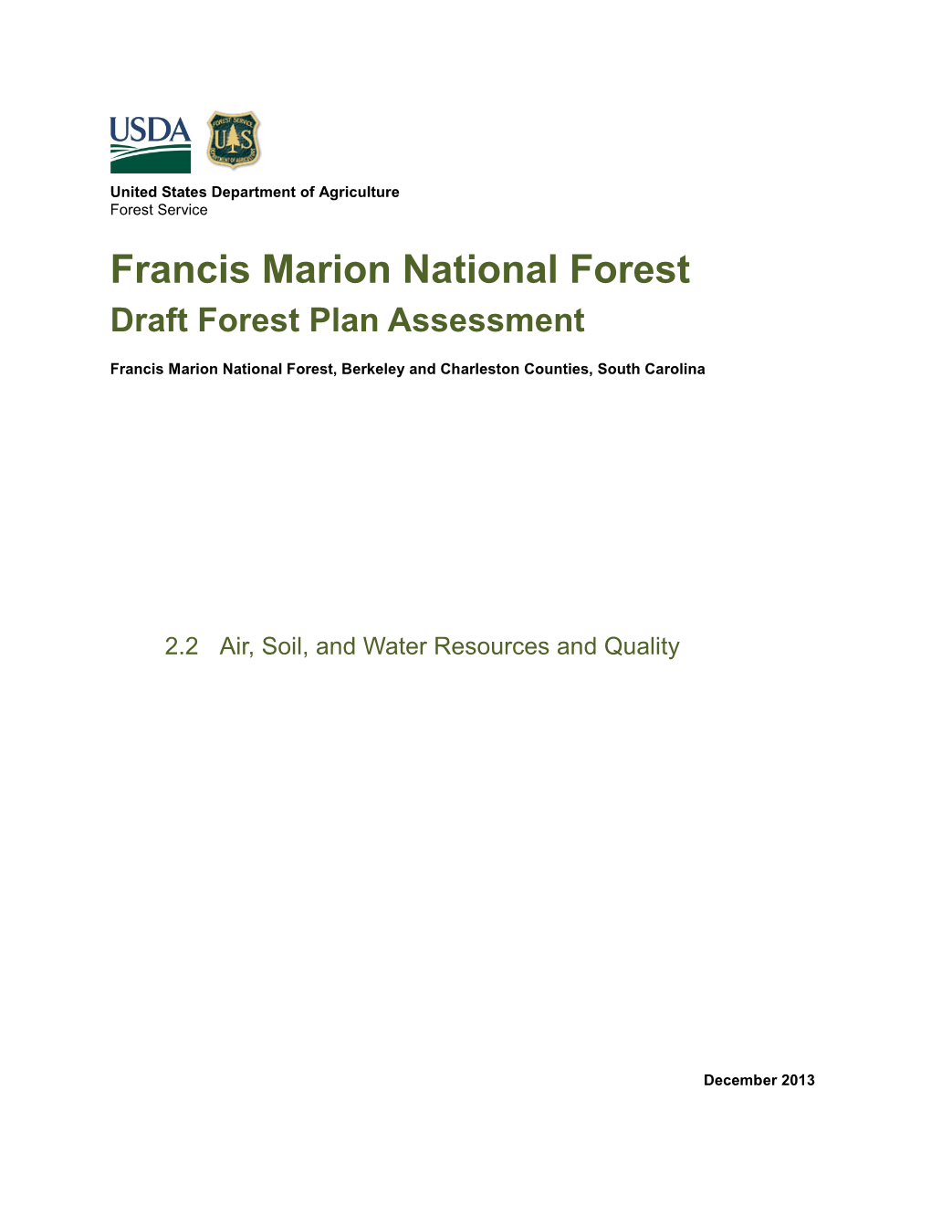 Francis Marion National Forest Draft Forest Plan Assessment