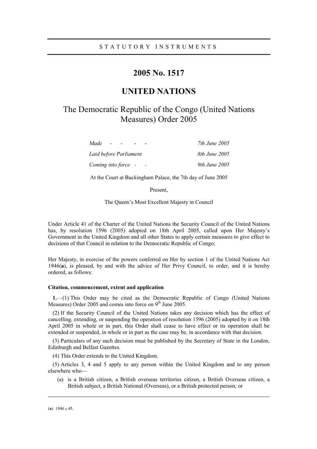 2005 No. 1517 UNITED NATIONS the Democratic Republic of the Congo