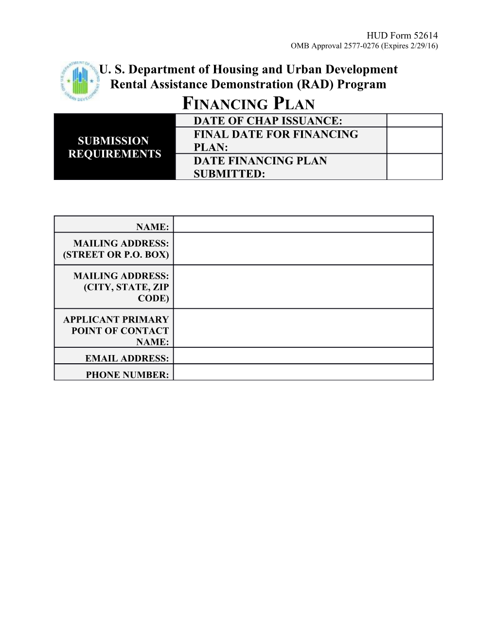 Rental Assistance Demonstration (RAD) Program Financing Plan