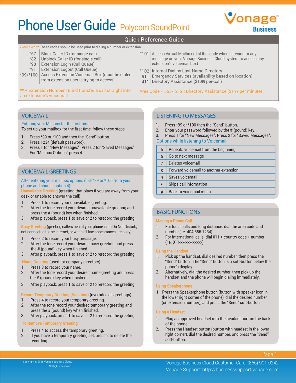 Phone User Guide Polycom Soundpoint 2 Quick Reference Guide Please Note: These Codes Should Be Used Prior to Dialing a Number Or Extension