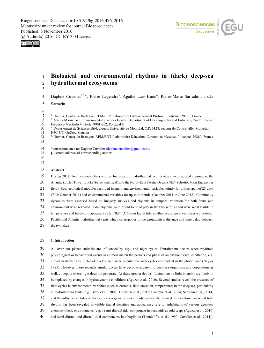 Biological and Environmental Rhythms in (Dark) Deep-Sea Hydrothermal