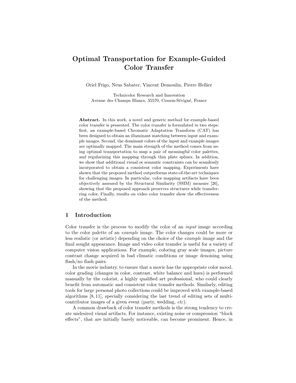 Optimal Transportation for Example-Guided Color Transfer