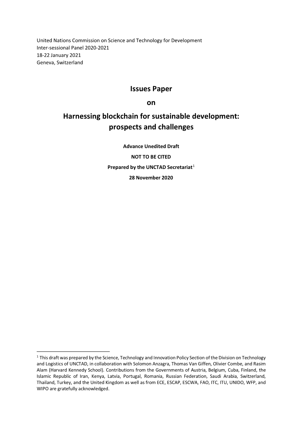 Issues Paper on Harnessing Blockchain for Sustainable Development: Prospects and Challenges