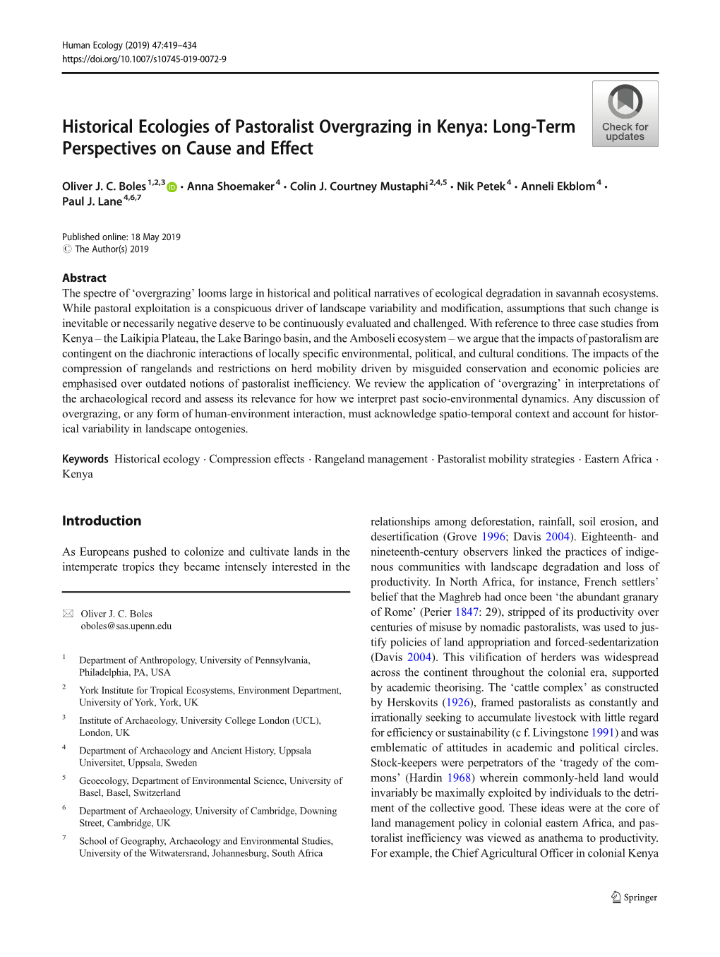 Historical Ecologies of Pastoralist Overgrazing in Kenya: Long-Term Perspectives on Cause and Effect