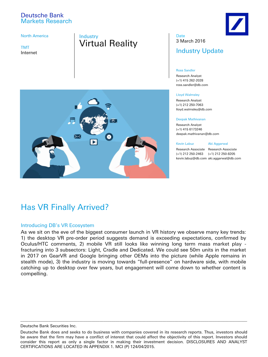 Virtual Reality Internet Industry Update