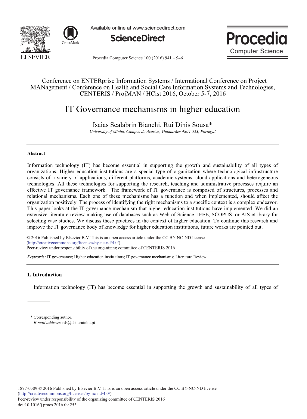 IT Governance Mechanisms in Higher Education