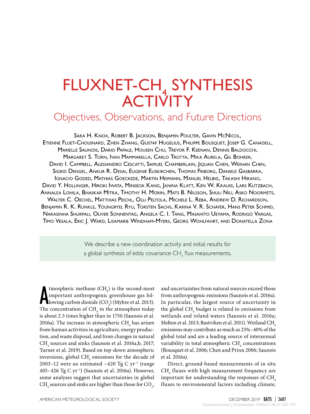 Fluxnet-Ch Synthesis Activity