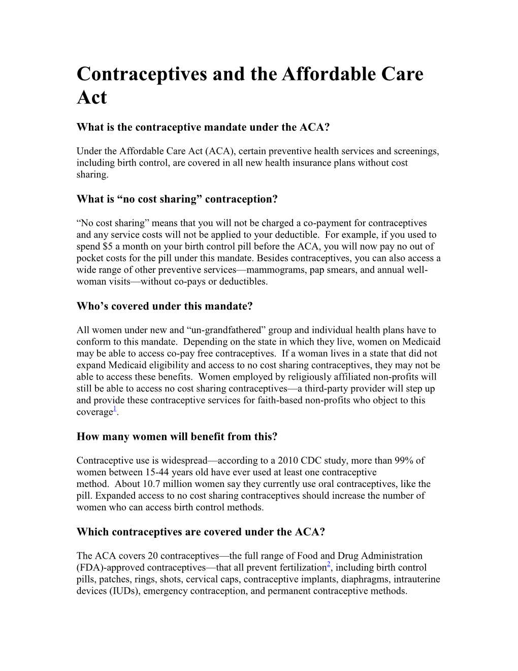 Contraceptives and the Affordable Care Act
