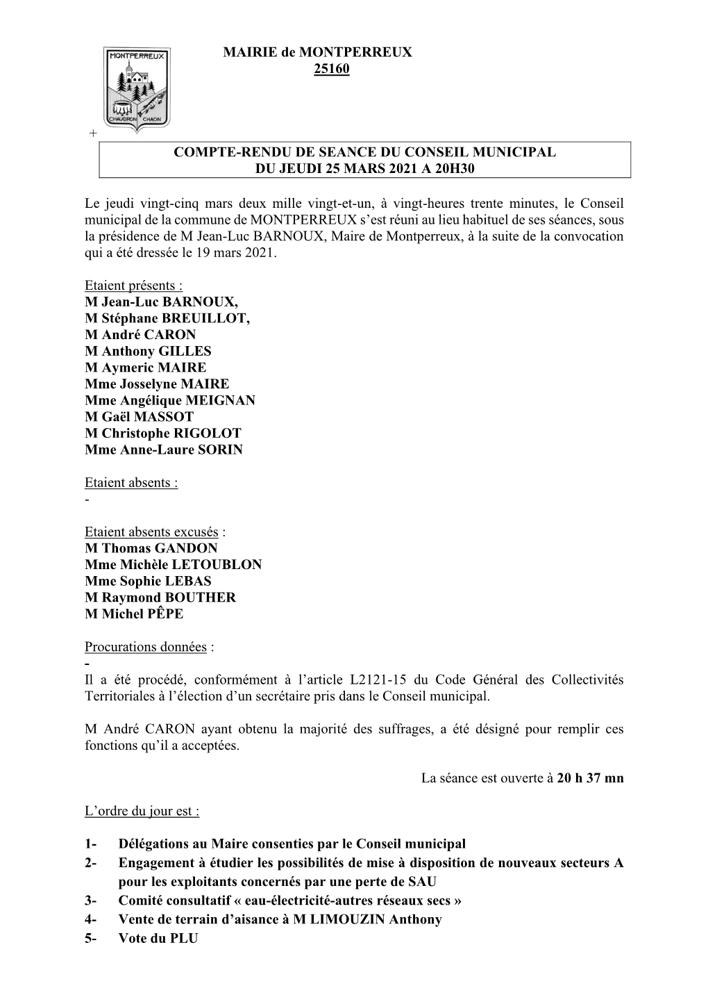 Montperreux Conseil Municipal Du 25 Mars 2021