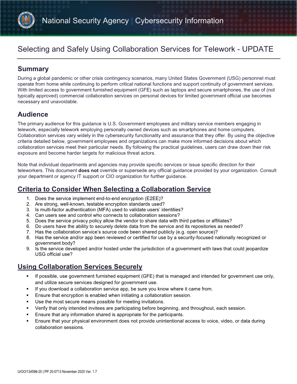 Selecting and Safely Using Collaboration Services for Telework - UPDATE