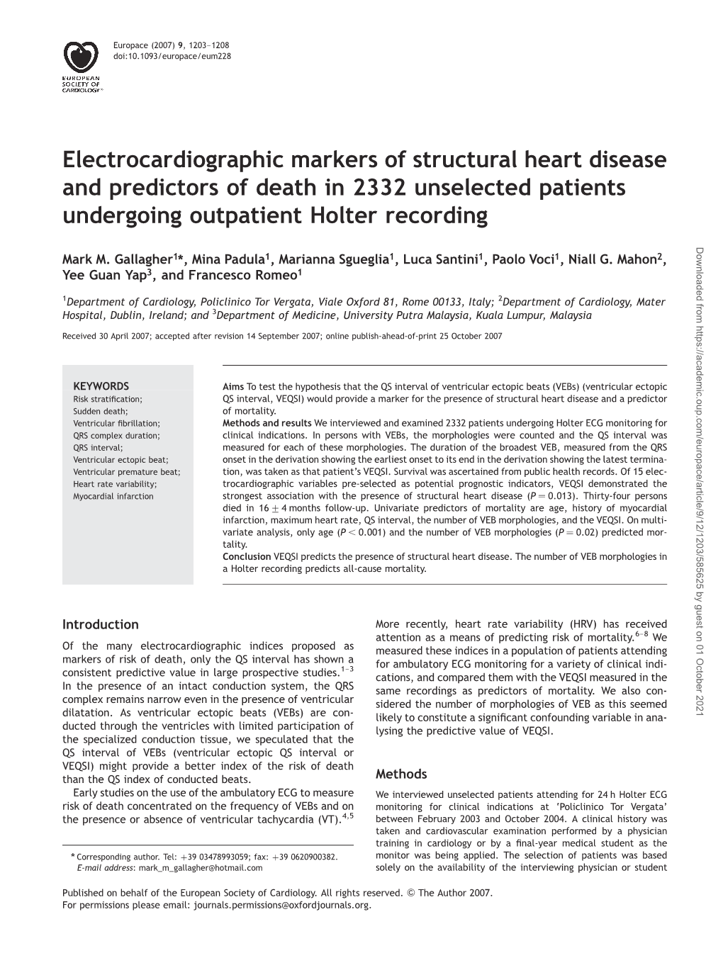 Electrocardiographic Markers of Structural Heart Disease And