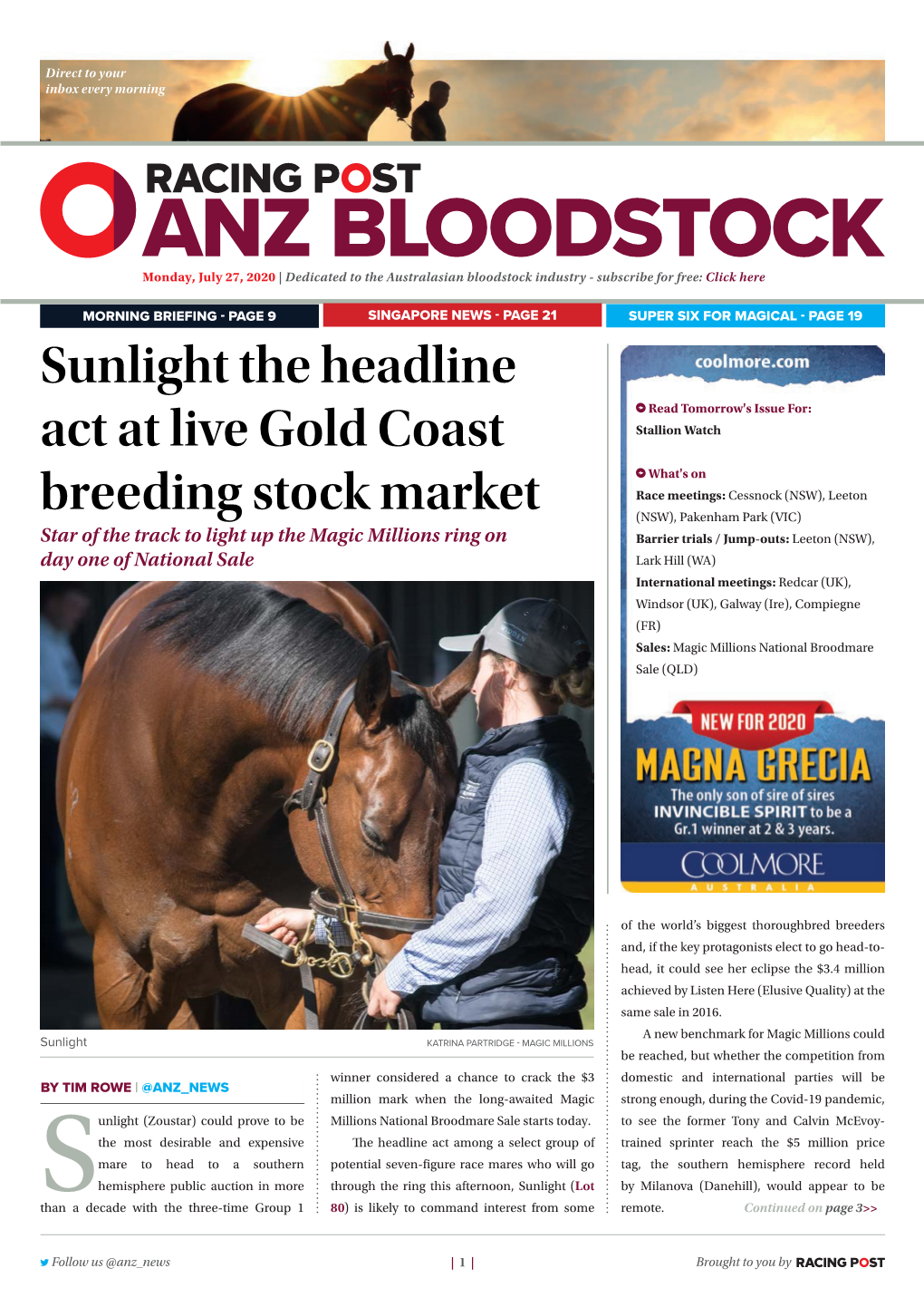 Sunlight the Headline Act at Live Gold Coast Breeding Stock Market | 3 | Monday, July 27, 2020