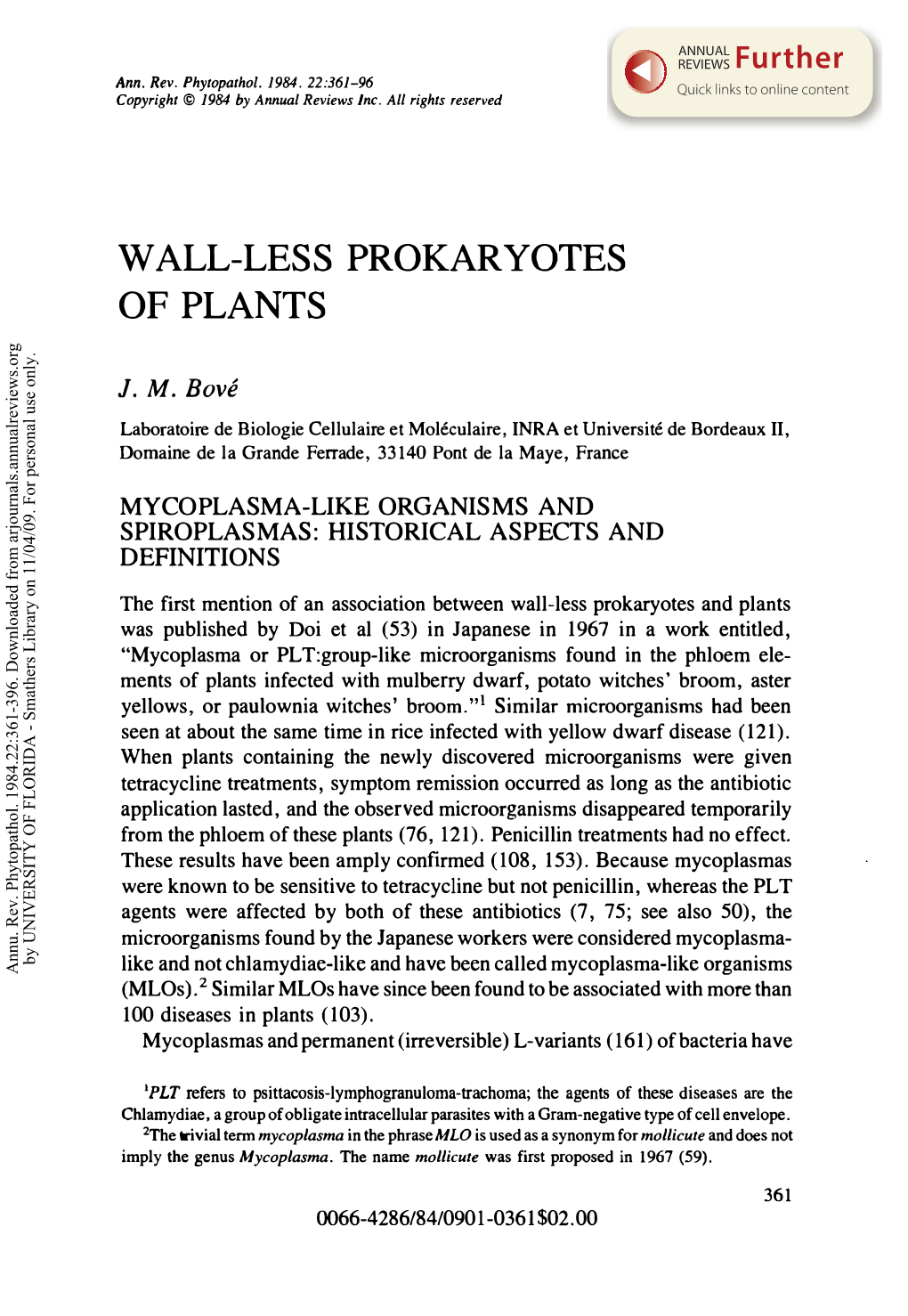 Wall-Less Prokaryotes of Plants