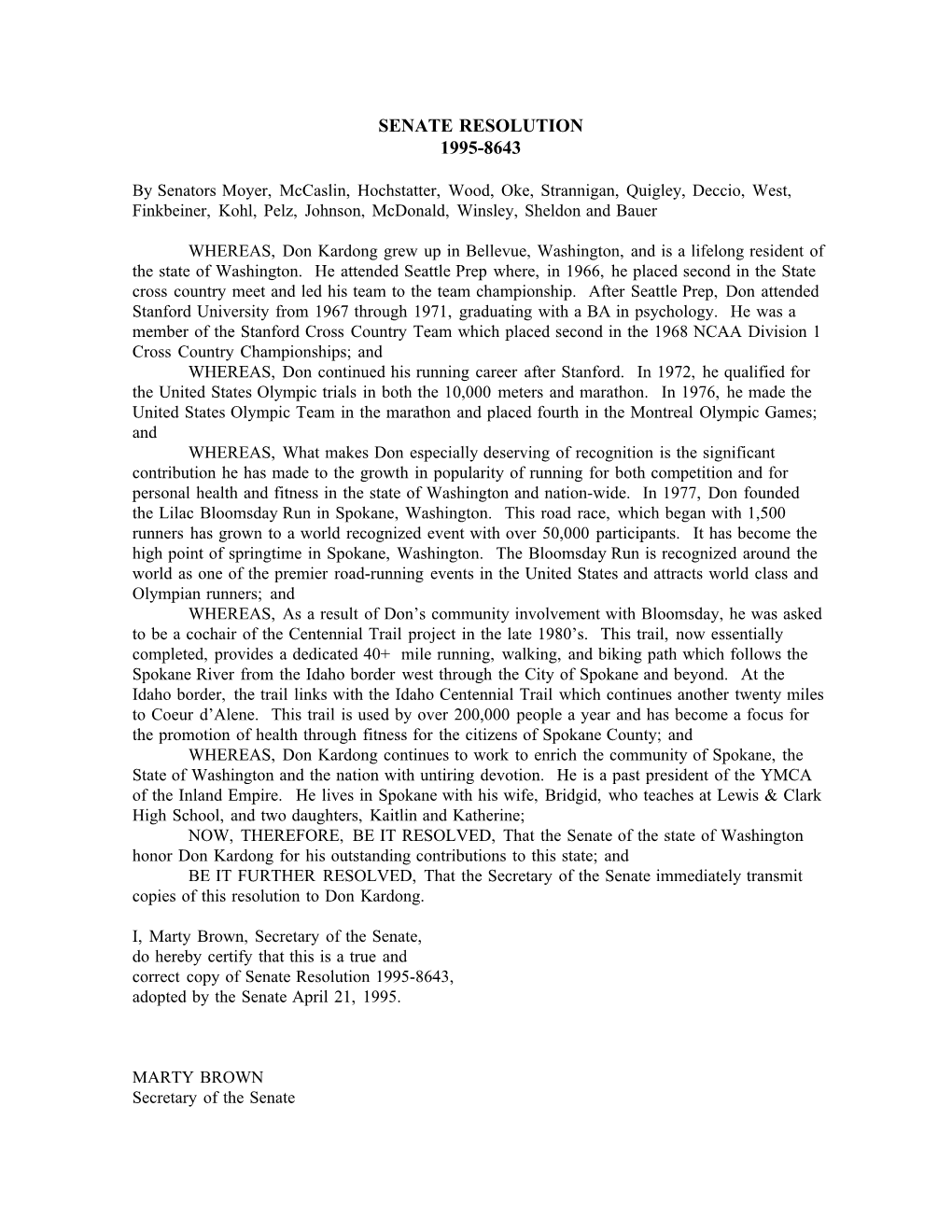 Senate Resolution 1995-8643