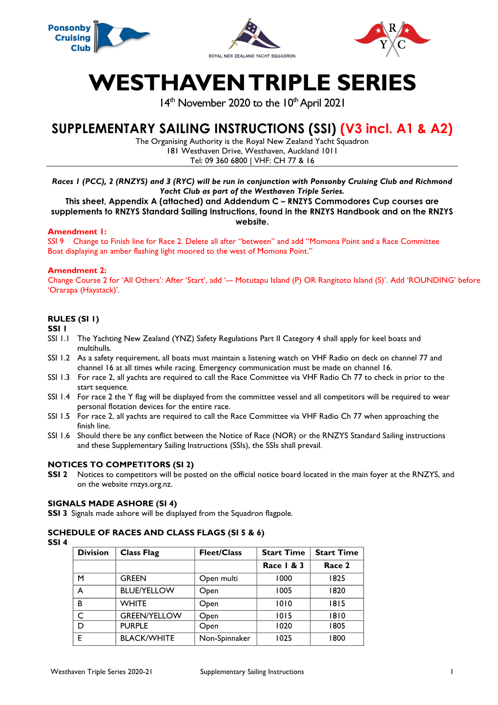 WESTHAVEN TRIPLE SERIES 14Th November 2020 to the 10Th April 2021