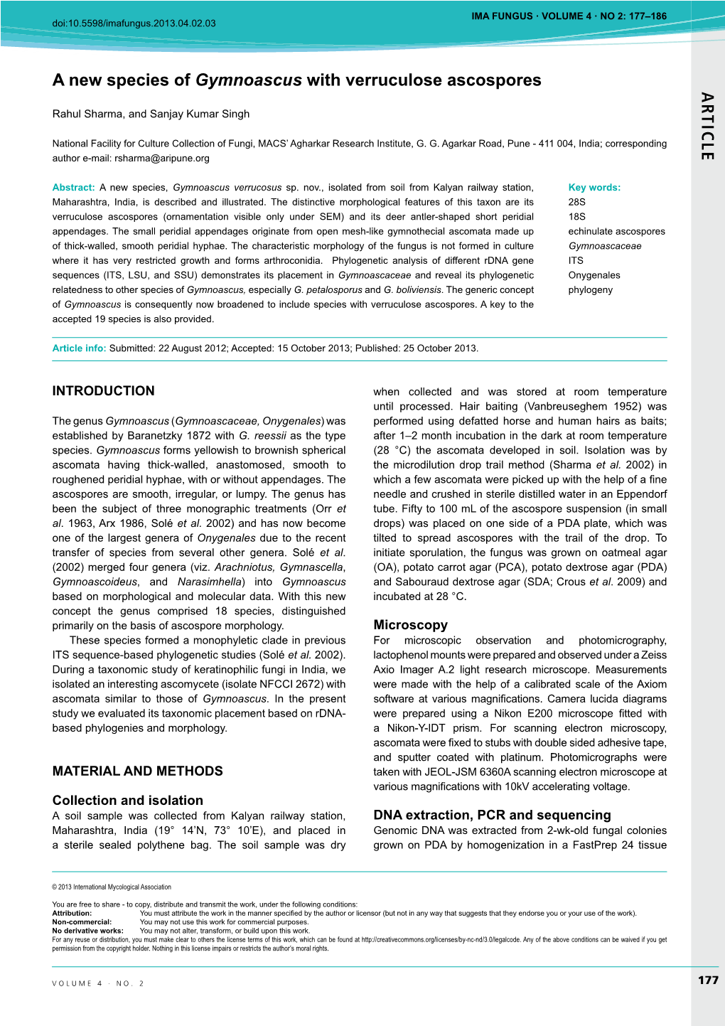 AR TICLE a New Species of Gymnoascus With