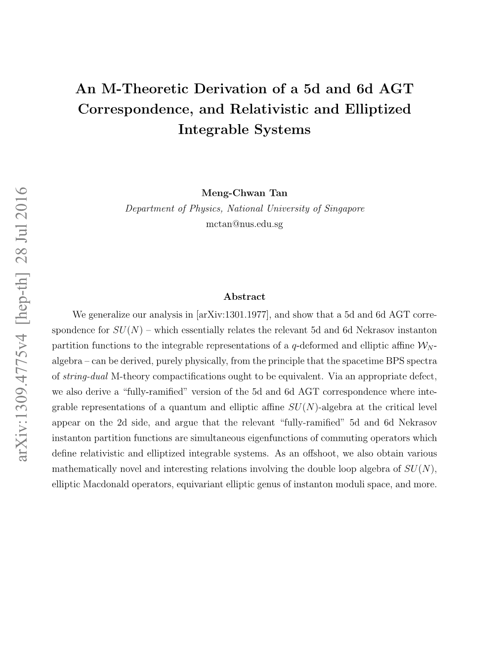An M-Theoretic Derivation of a 5D and 6D AGT Correspondence, and Relativistic and Elliptized Integrable Systems