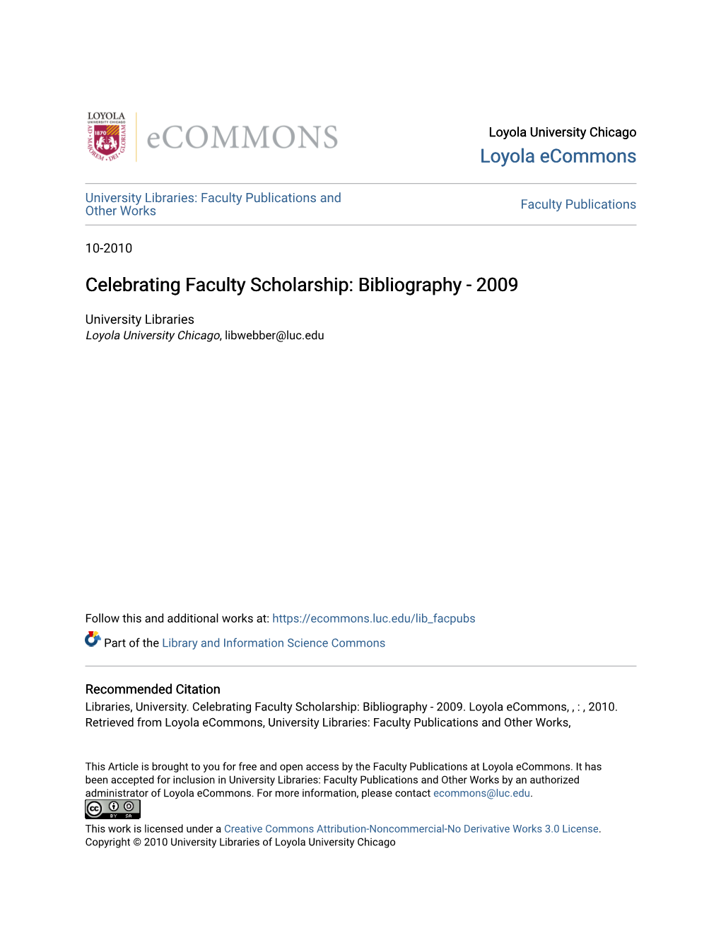 Celebrating Faculty Scholarship: Bibliography - 2009
