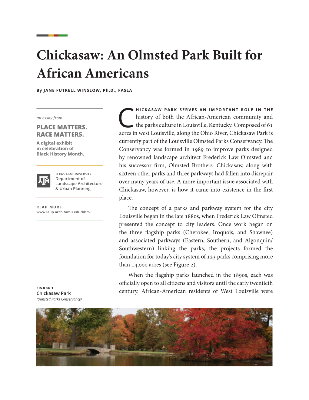 Chickasaw: an Olmsted Park Built for African Americans