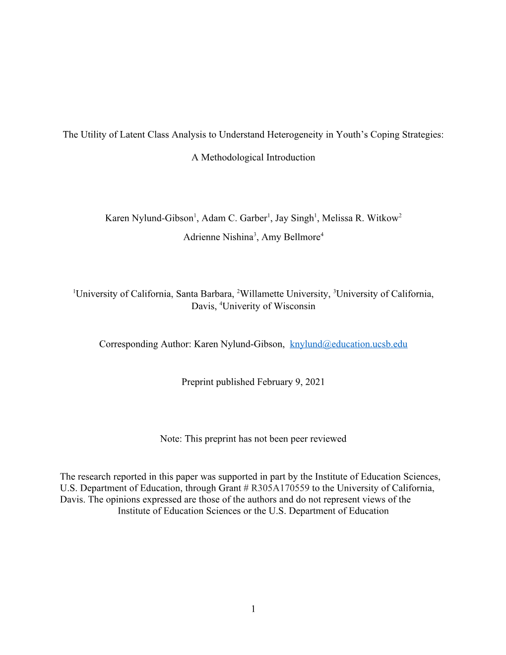 The Utility of Latent Class Analysis to Understand Heterogeneity in Youth’S Coping Strategies