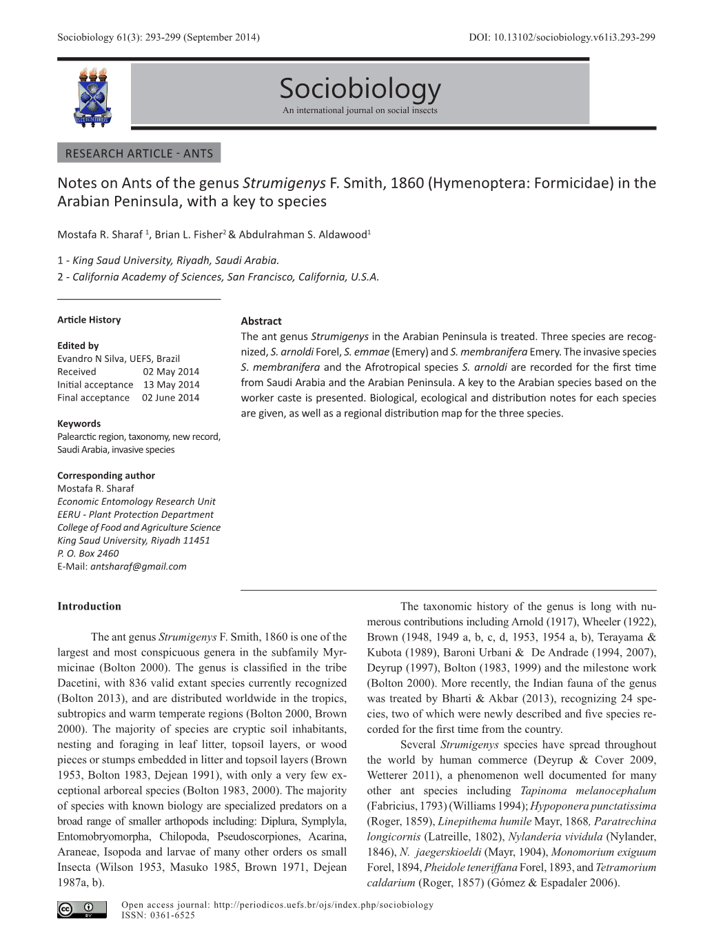 Sociobiology 61(3): 293-299 (September 2014) DOI: 10.13102/Sociobiology.V61i3.293-299