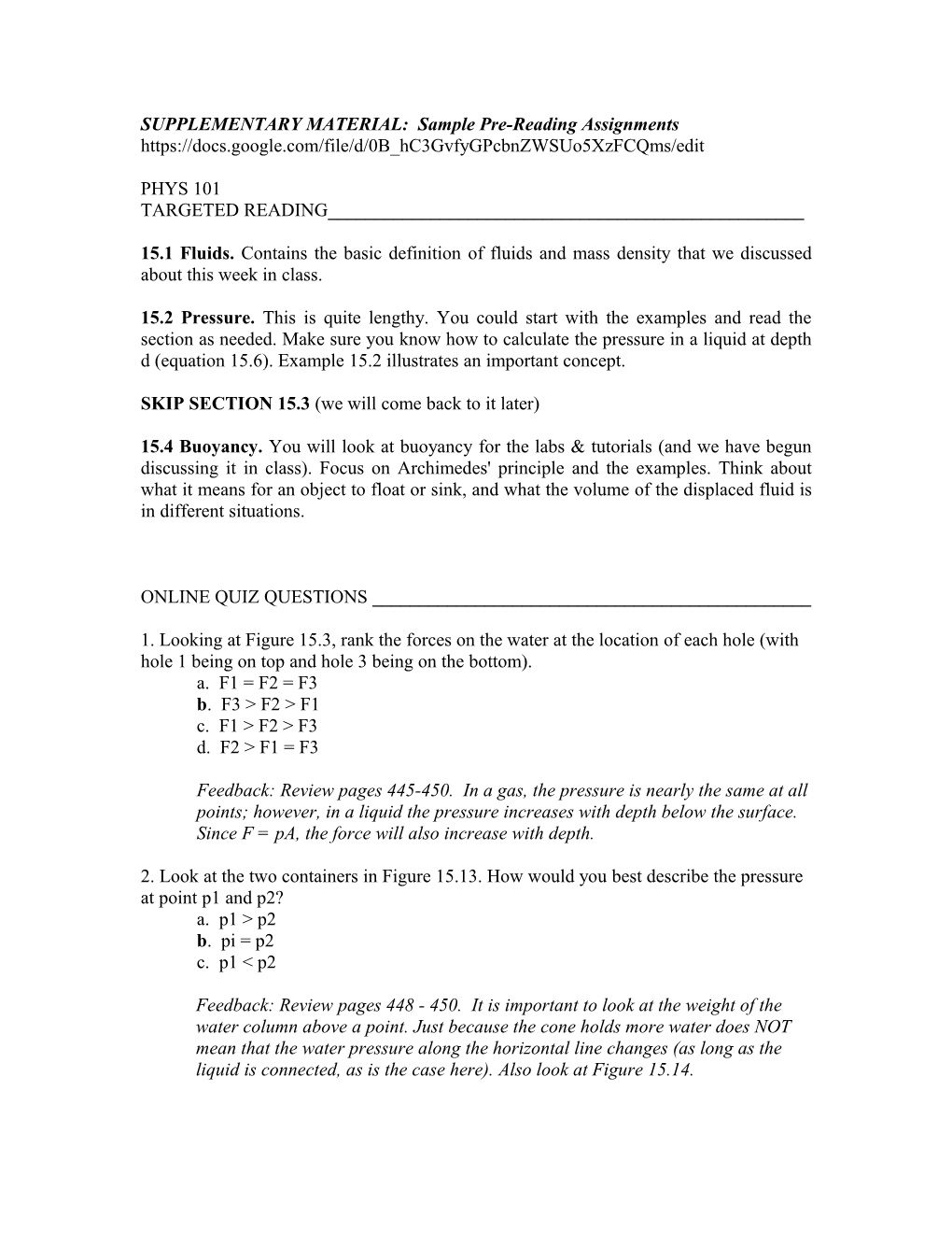 SUPPLEMENTARY MATERIAL: Sample Pre-Reading Assignments