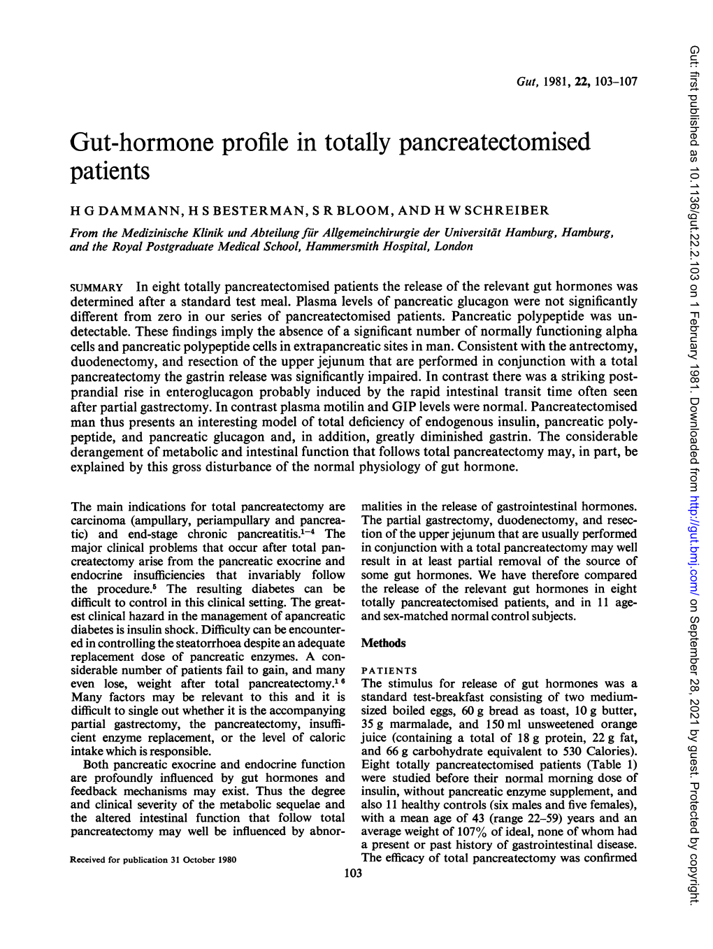 Gut-Hormone Profile in Totally Pancreatectomised Patients