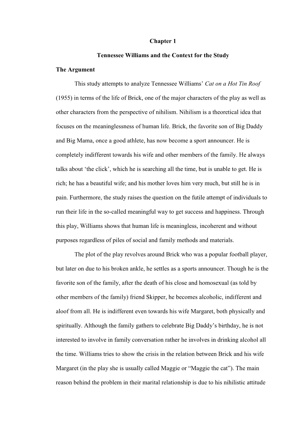 Chapter 1 Tennessee Williams and the Context for the Study The