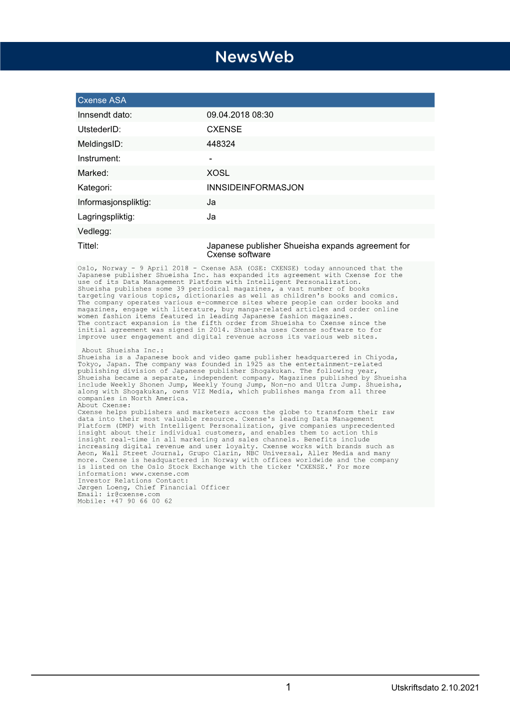 CXENSE Meldingsid: 448324 Instrument