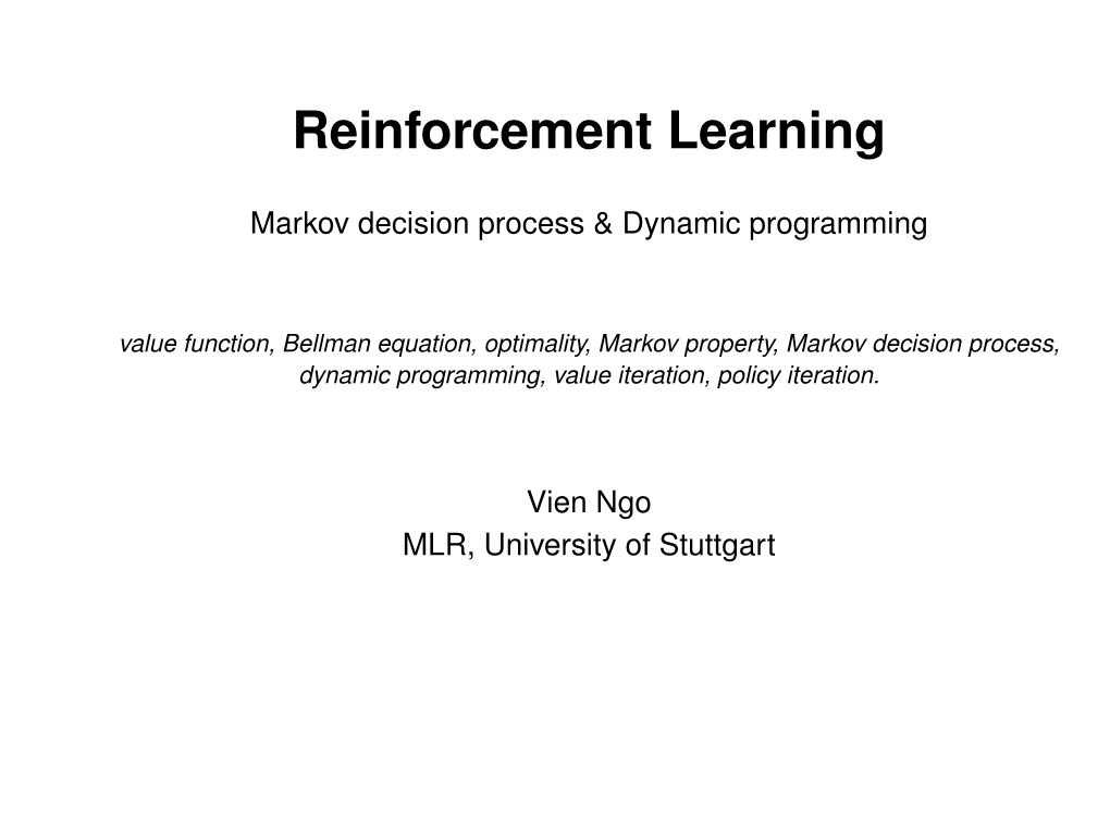 Reinforcement Learning Lecture Markov Decision Process