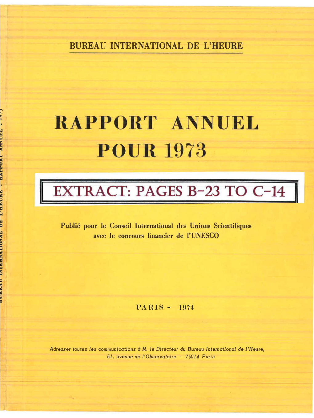 BIH Annual Report for 1973