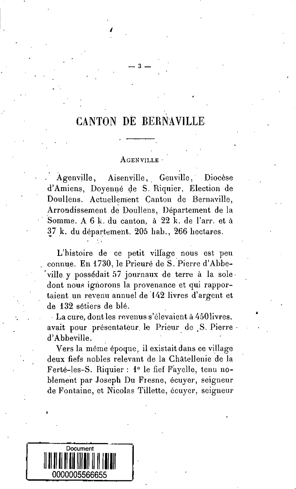 Notice Historique Sur Le Canton De Bernaville, Somme