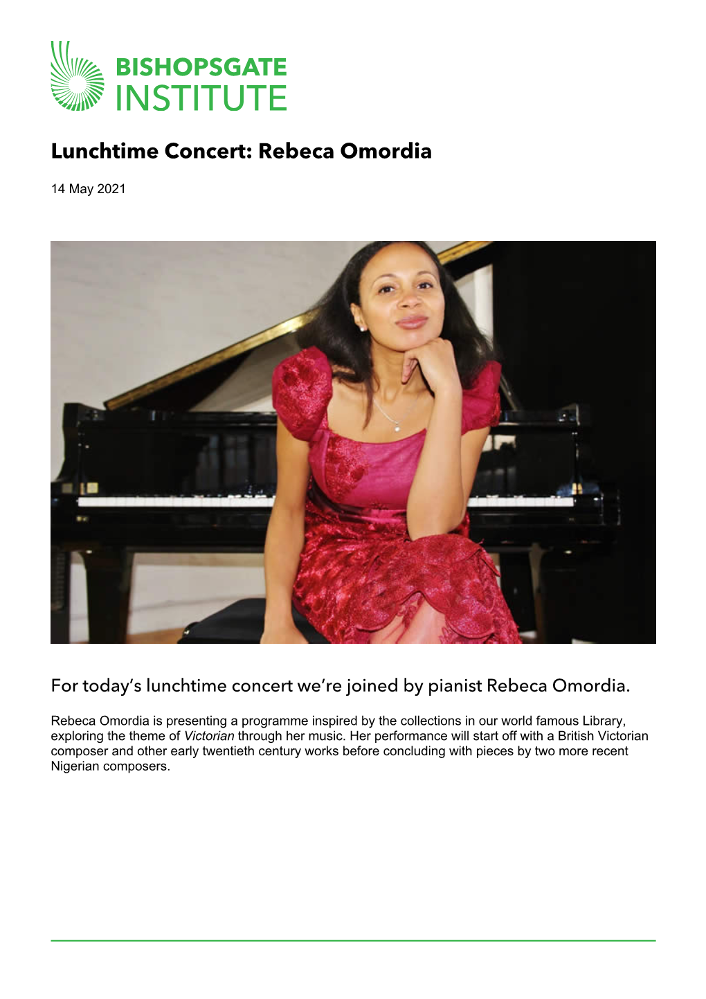 Lunchtime Concert: Rebeca Omordia