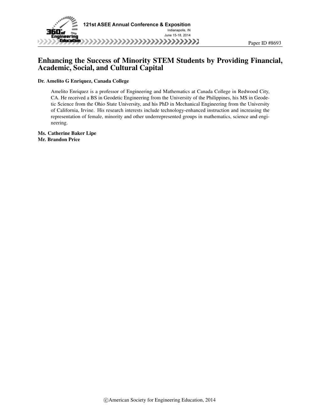 Enhancing the Success of Minority STEM Students by Providing Financial, Academic, Social, and Cultural Capital