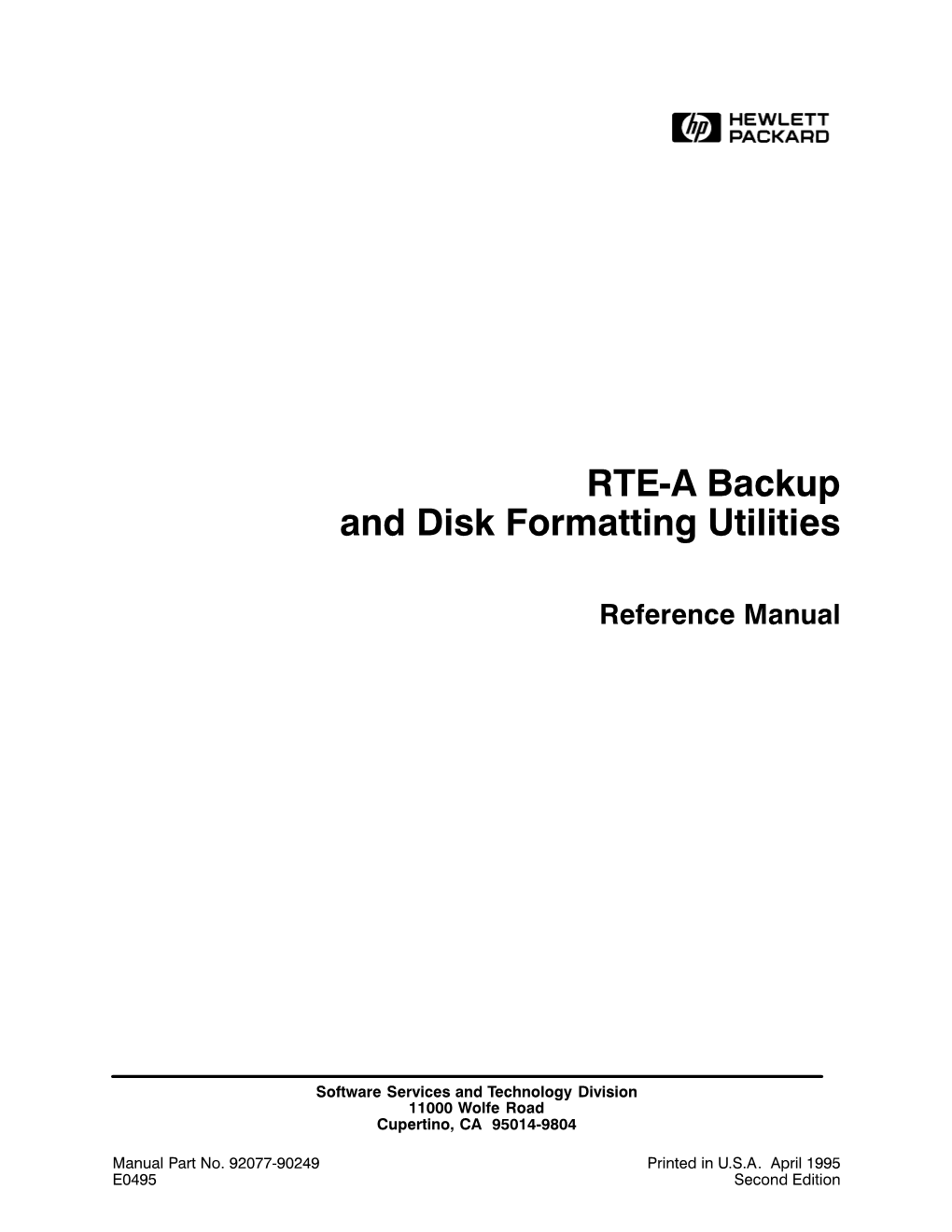 RTE a Backup and Disk Formatting Utilities