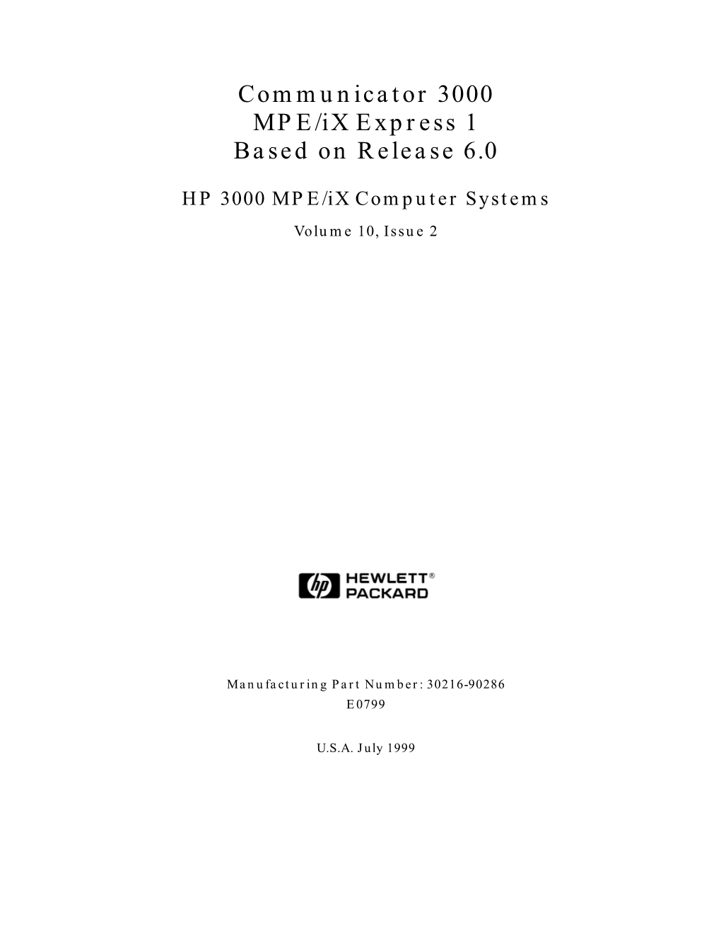Communicator 3000 MPE/Ix Express 1 Based on Release 6.0
