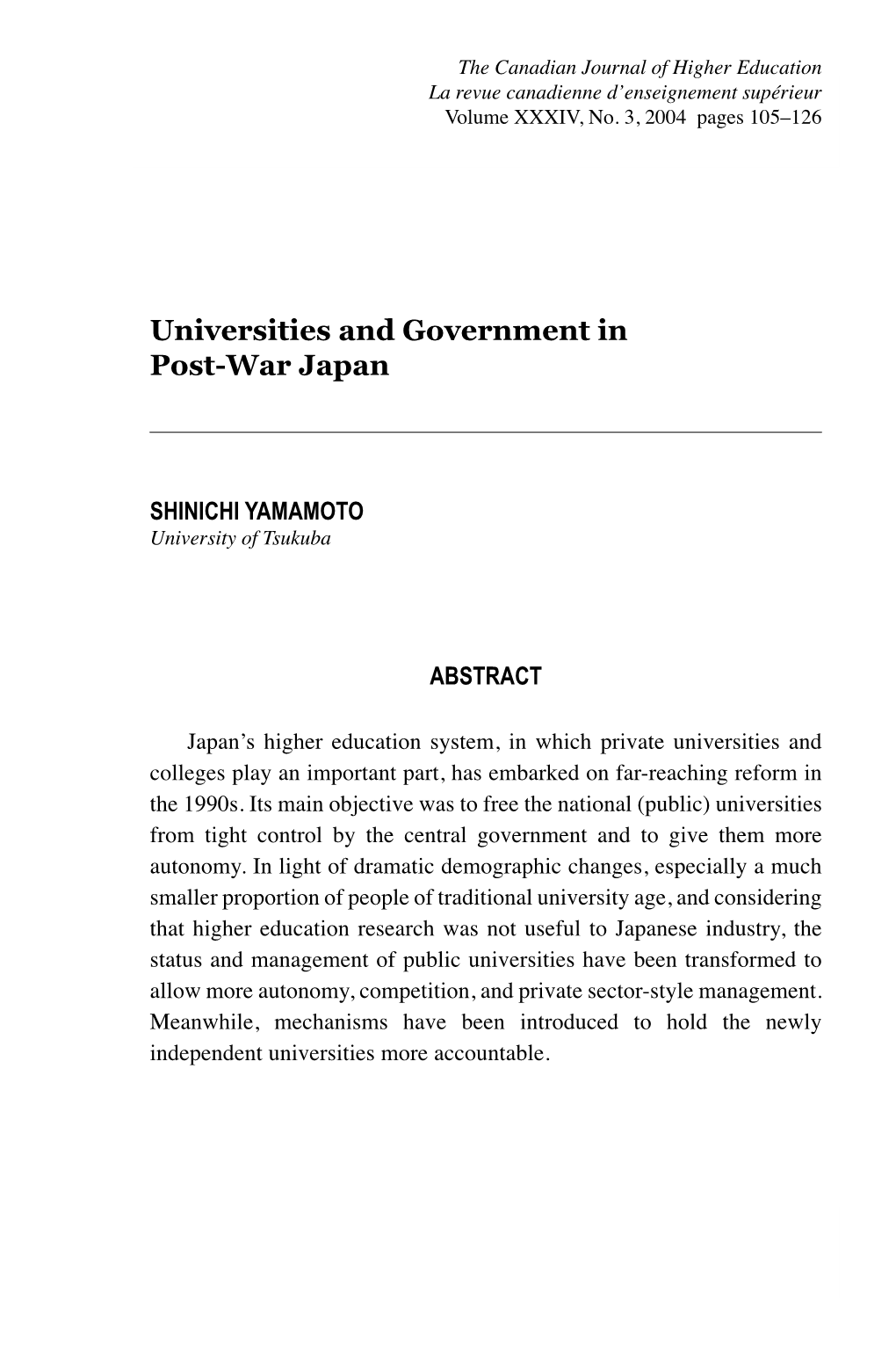 Universities and Government in Post-War Japan 105 Volume XXXIV, No