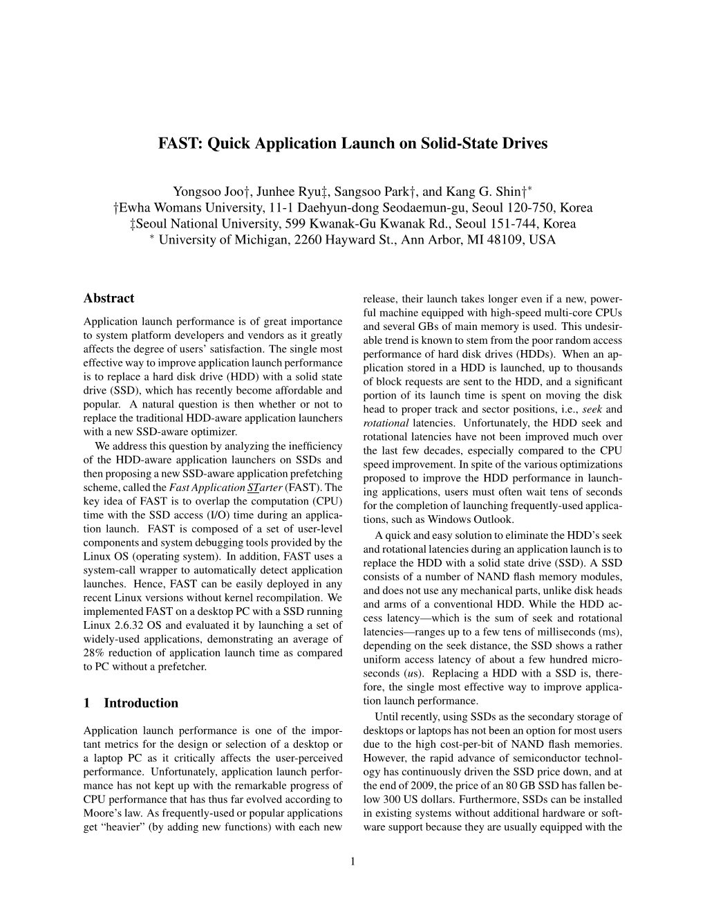 FAST: Quick Application Launch on Solid-State Drives
