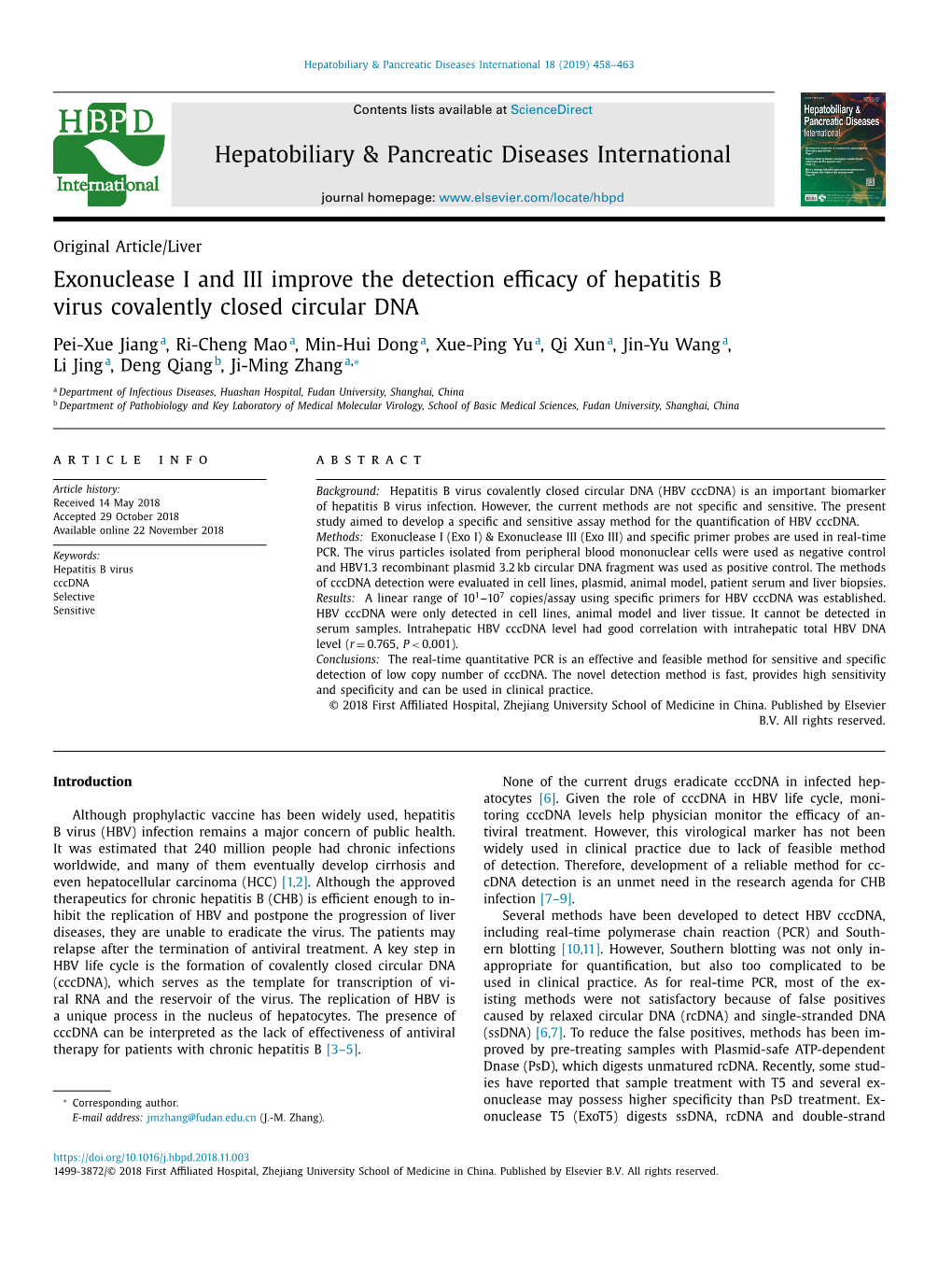 Exonuclease I and III Improve the Detection Efficacy of Hepatitis B