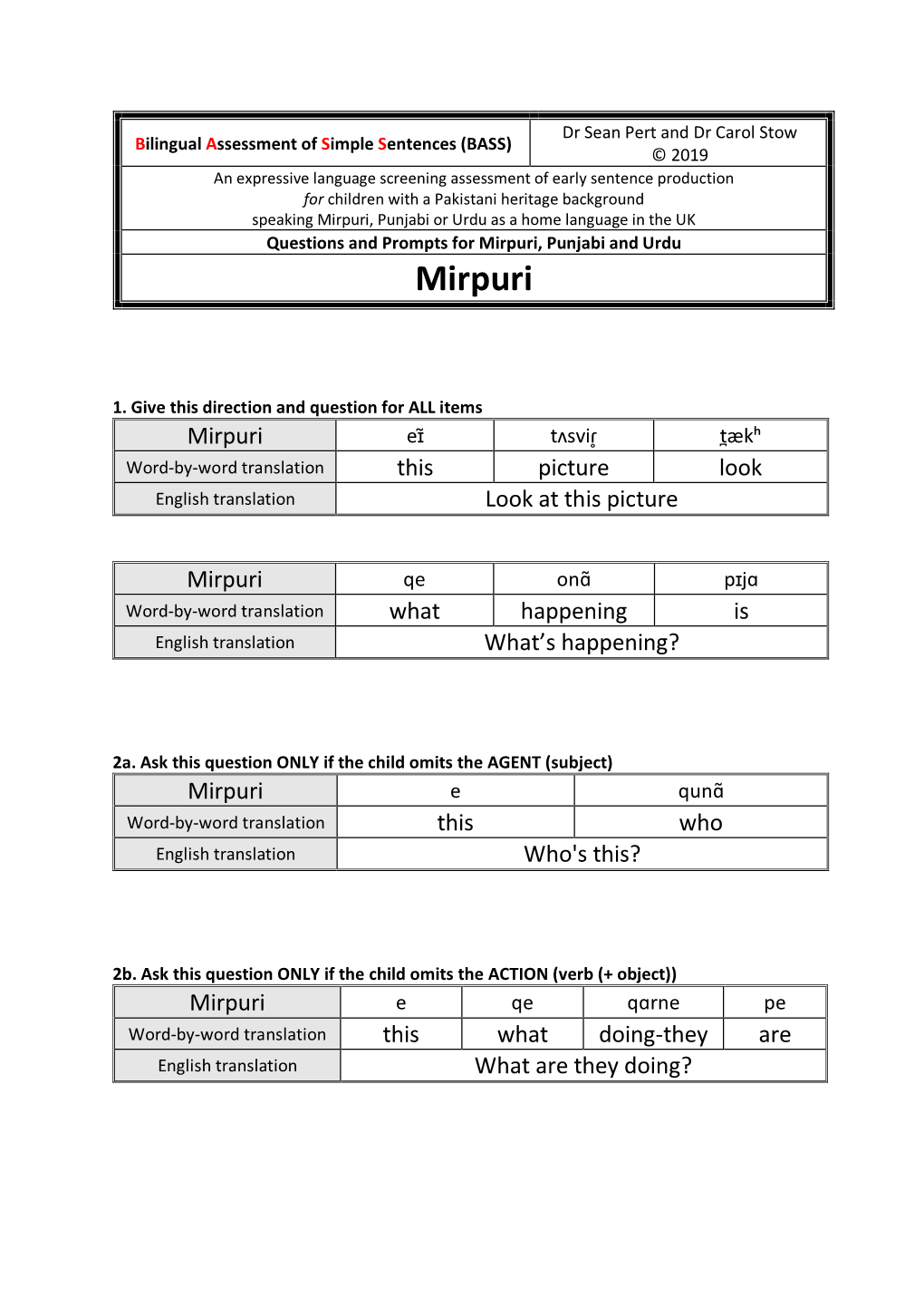BASS Questions and Prompts for Mirpuri, Punjabi and Urdu