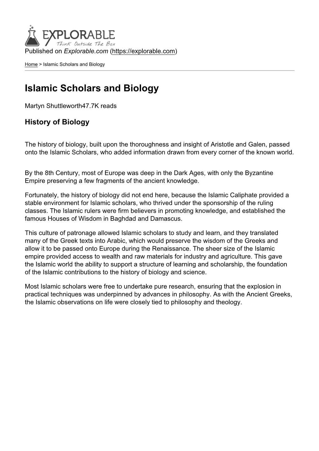 Islamic Scholars and Biology