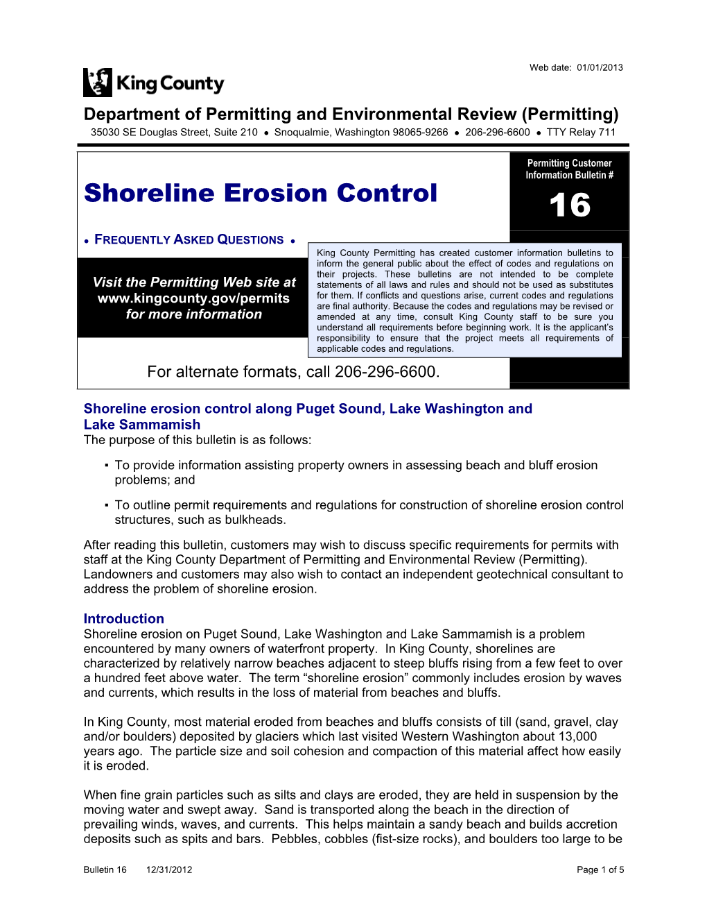 Shoreline Erosion Control, Bulletin 16, 2013 01 01