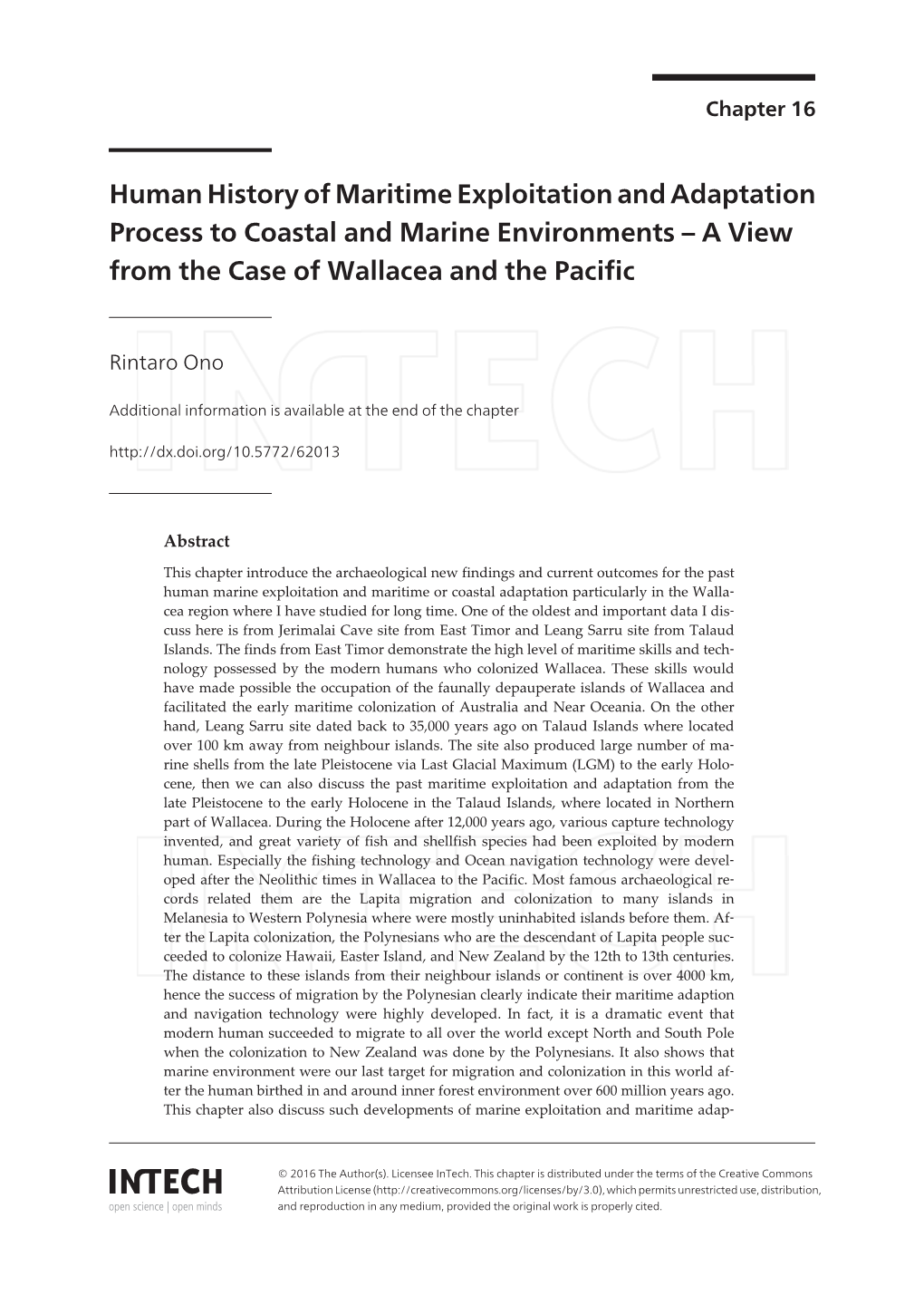 Human History of Maritime Exploitation and Adaptation Process to Coastal and Marine Environments – a View from the Case of Wallacea and the Pacific