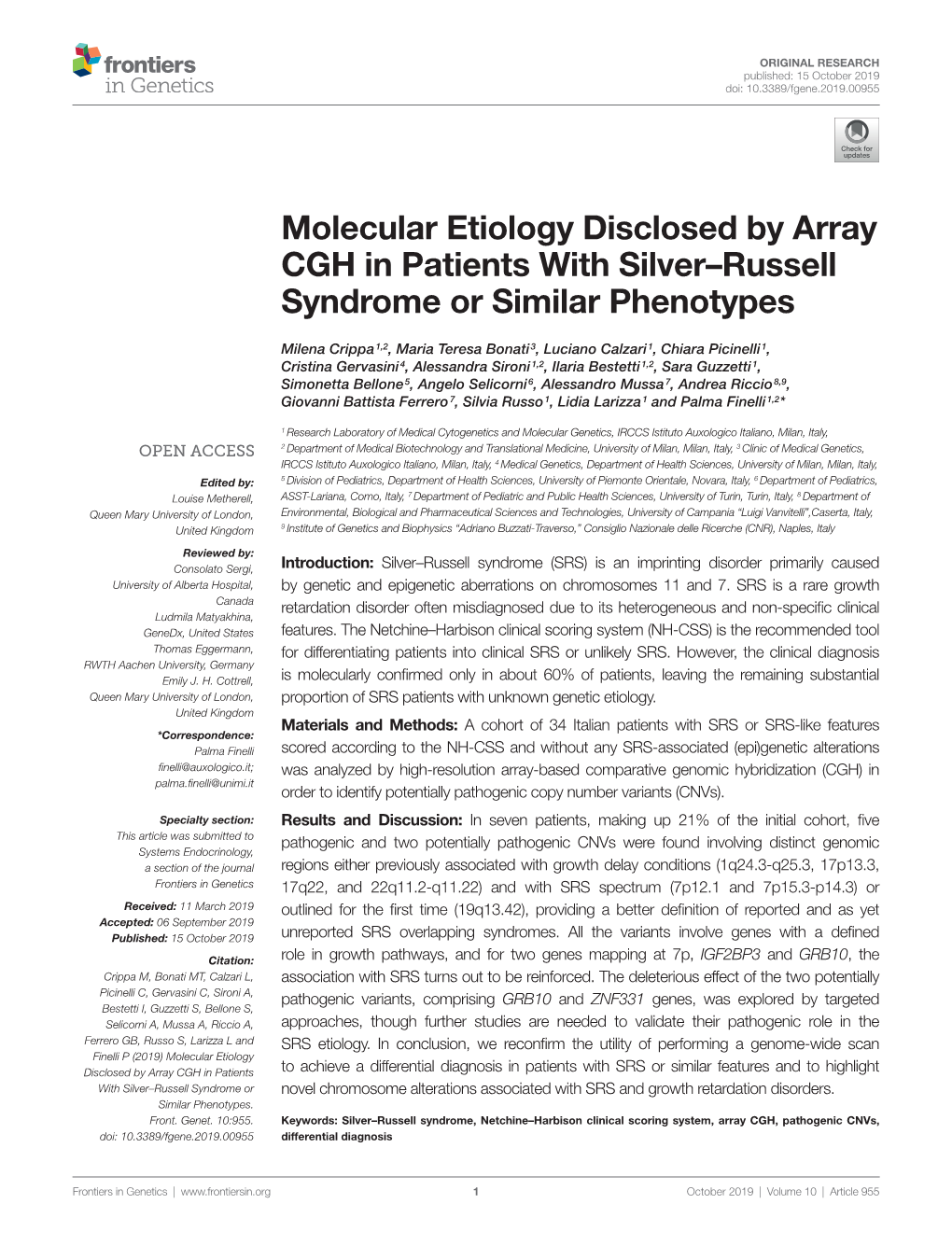 Molecular Etiology Disclosed by Array CGH in Patients with Silver–Russell Syndrome Or Similar Phenotypes