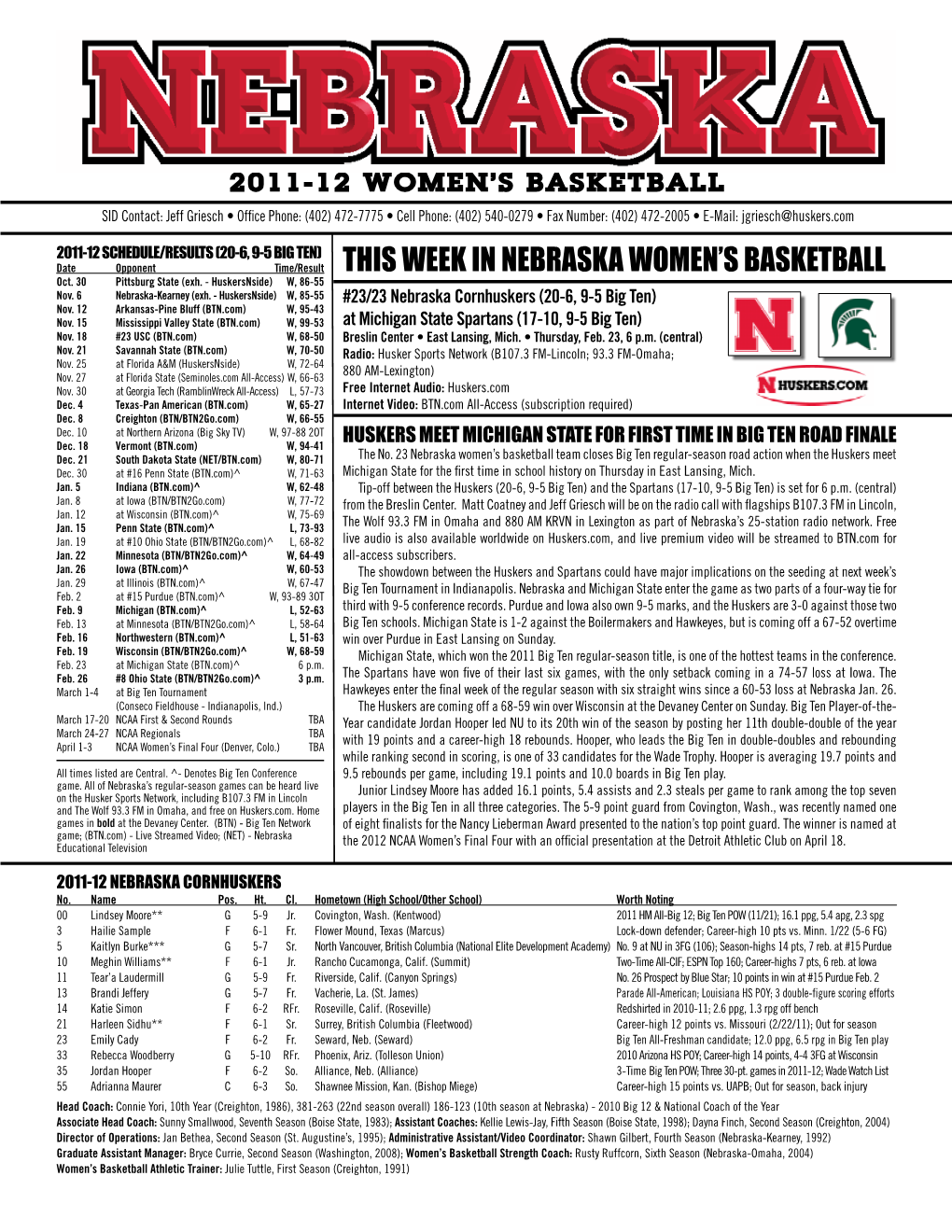 This Week in Nebraska Women's Basketball