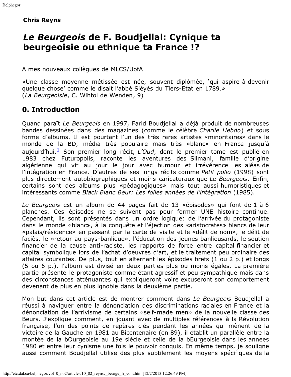 Le Beurgeois De F. Boudjellal: Cynique Ta Beurgeoisie Ou Ethnique Ta France !?