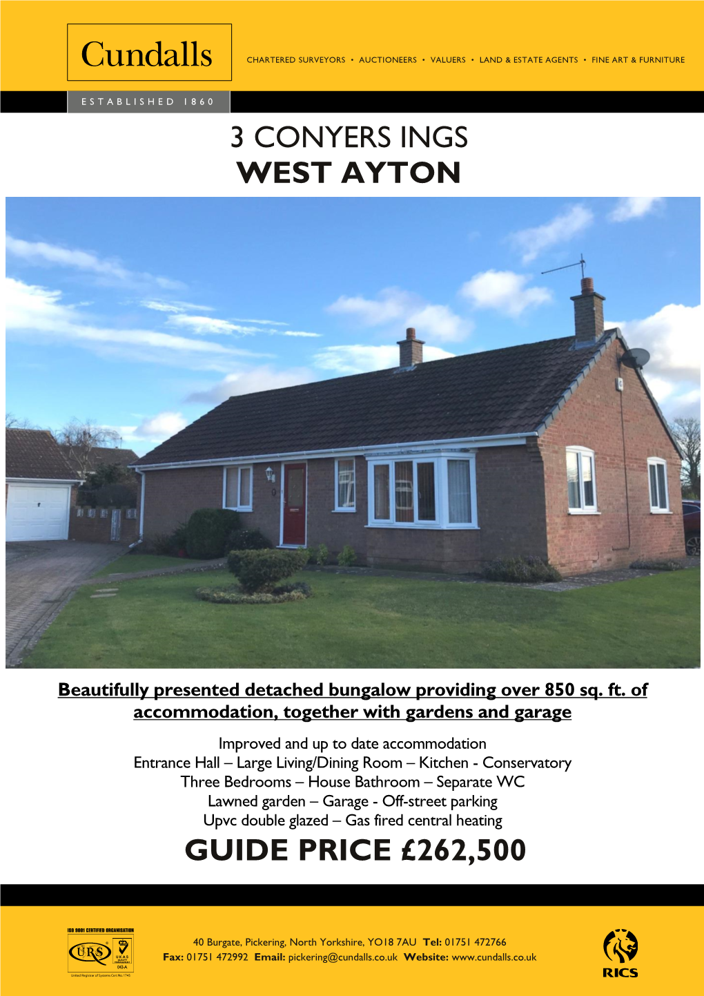 3 Conyers Ings West Ayton Guide Price £262,500