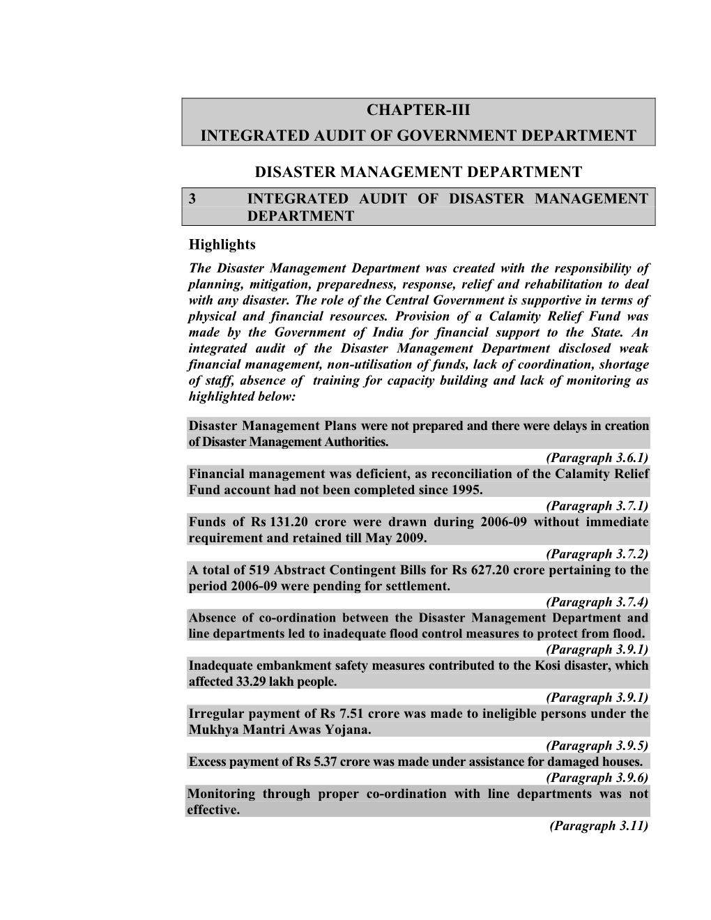 Chapter-Iii Integrated Audit of Government Department