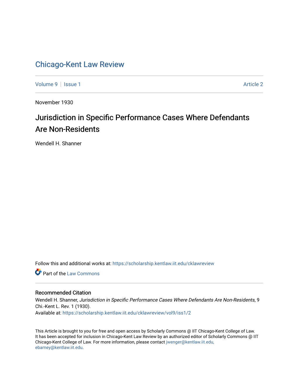 Jurisdiction in Specific Performance Cases Where Defendants Are Non-Residents