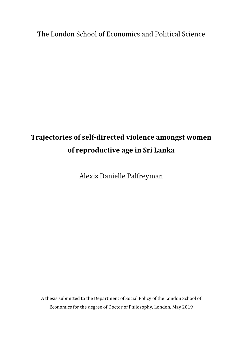 Trajectories of Self-Directed Violence Amongst Women of Reproductive Age in Sri Lanka